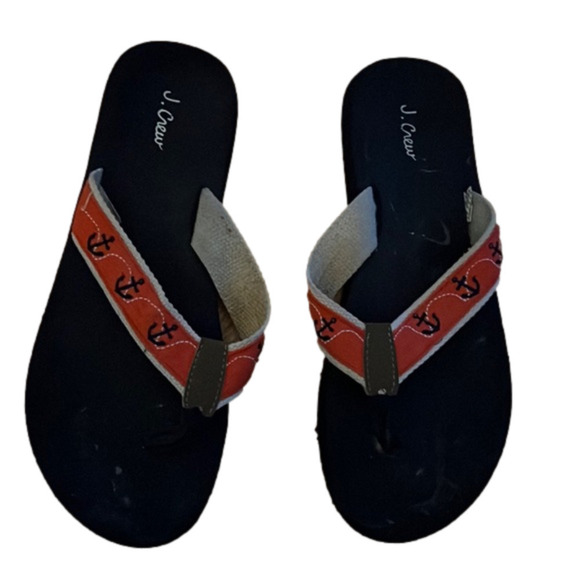 J. Crew Shoes - J crew red anchor platform size 8 flip flops